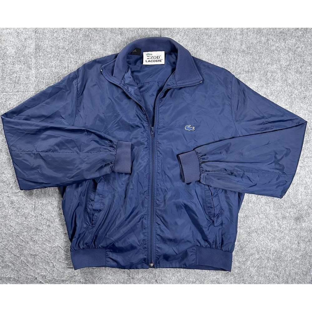 Vintage Izod Lacoste Jacket Mens L Blue Nylon Windbreaker Bomber Full Zip 60s